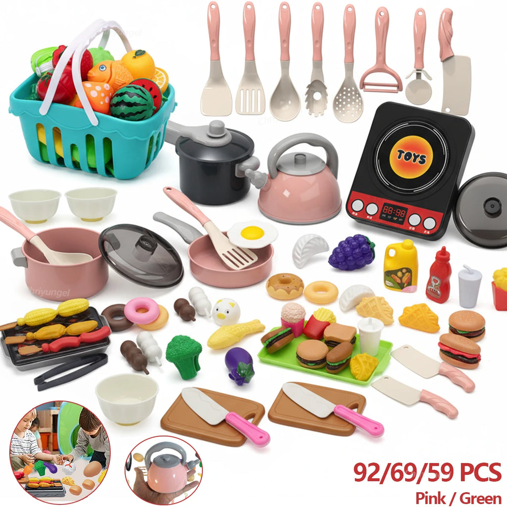 Kids Kitchen Toys Set 59/69/92 PCS | Pretend Cooking Playset for Toddlers