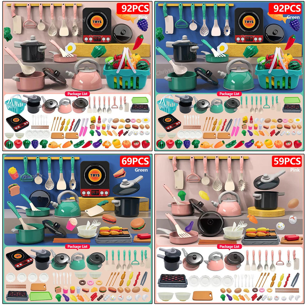 Kids Kitchen Toys Set 59/69/92 PCS | Pretend Cooking Playset for Toddlers