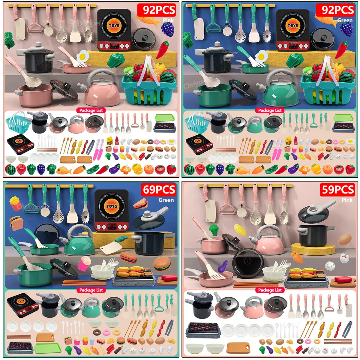 Kids Kitchen Toys Set 59/69/92 PCS | Pretend Cooking Playset for Toddlers
